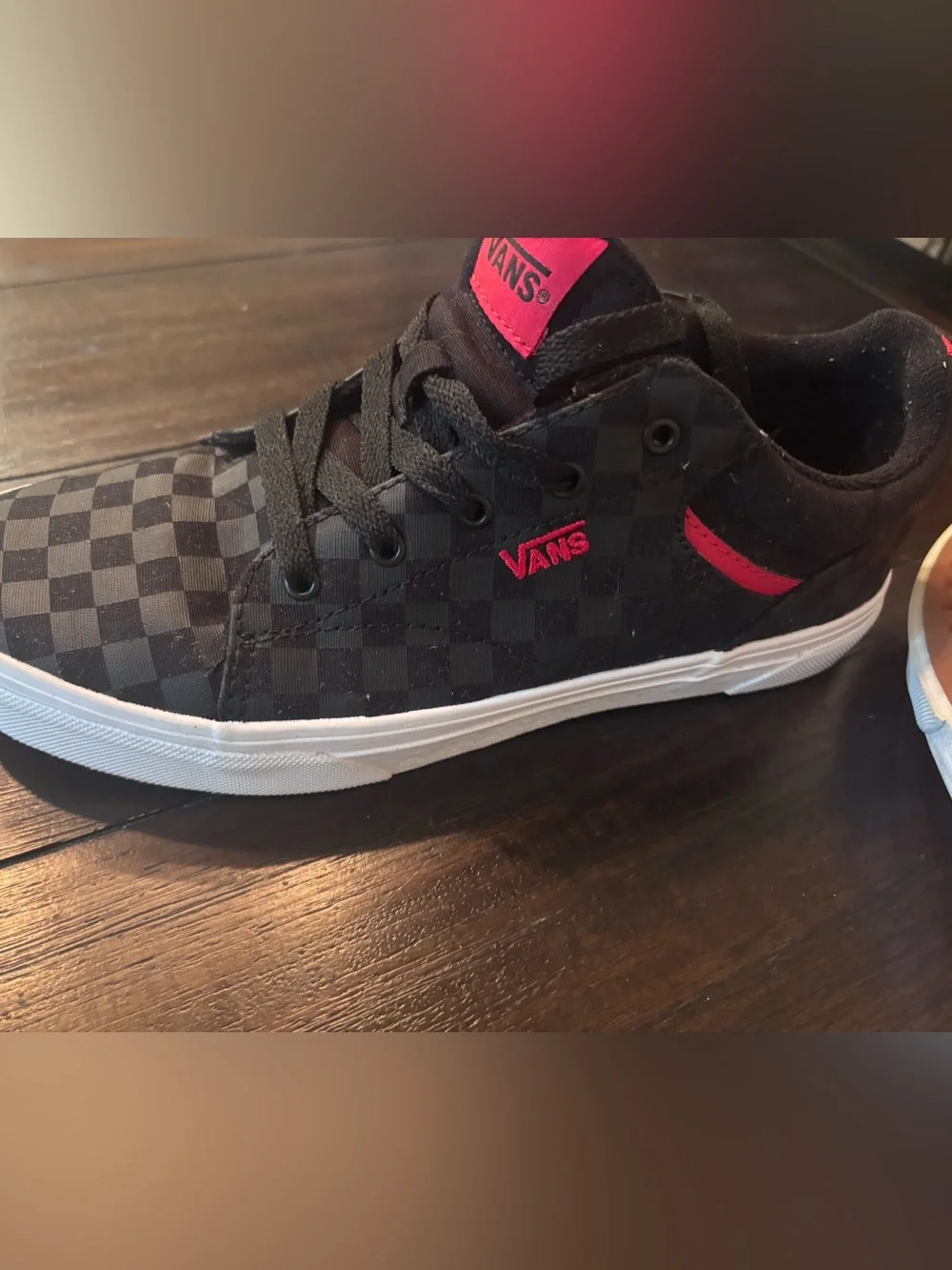 Vans Youth size 6  Black and red Checkerboard Sneakers. Look New